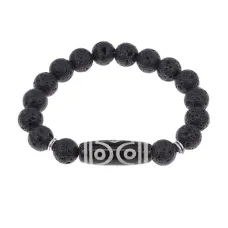 Браслет с 6-глазой бусиной Дзи и нат.камнем Лава BSDS-12-09