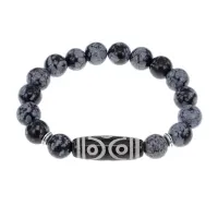 Браслет с 6-глазой бусиной Дзи и нат.камнем Снежный обсидиан BSDS-12-14