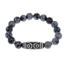 Браслет с 6-глазой бусиной Дзи и нат.камнем Снежный обсидиан BSDS-12-14