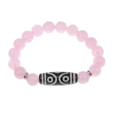 Браслет с 6-глазой бусиной Дзи и нат.камнем Розовый кварц BSDS-12-15