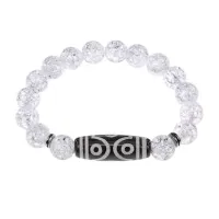 Браслет с 6-глазой бусиной Дзи и синт. камнем Сахарный кварц BSDS-12-16