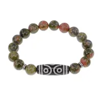 Браслет с 6-глазой бусиной Дзи и нат.камнем Унакит BSDS-12-20