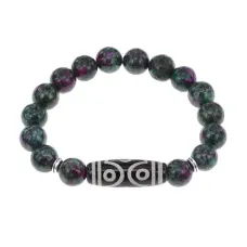 Браслет с 6-глазой бусиной Дзи и синт. камнем Цоизит BSDS-12-22