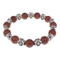 Браслет с крестами, Коричневый авантюрин, 10мм BSH-16-01