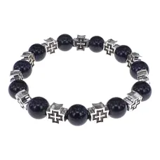 Браслет с крестами, Синий авантюрин, 10мм BSH-16-02