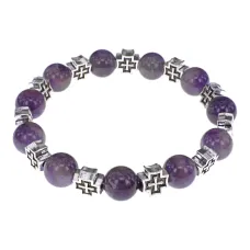 Браслет с крестами, Аметист, 10мм BSH-16-03
