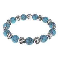 Браслет с крестами, Бирюза, 10мм BSH-16-05