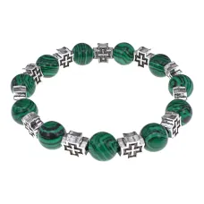 Браслет с крестами, Малахит, 10мм BSH-16-12