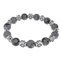 Браслет с крестами, Снежный обсидиан, 10мм BSH-16-14