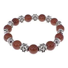 Браслет с крестами, Коричневый авантюрин, 10мм BSHE-16-01
