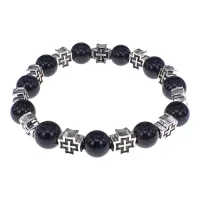 Браслет с крестами, Синий авантюрин, 10мм BSHE-16-02