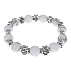 Браслет с крестами, Кахолонг, 10мм BSHE-16-07
