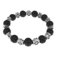 Браслет с крестами, Лава, 10мм BSHE-16-09