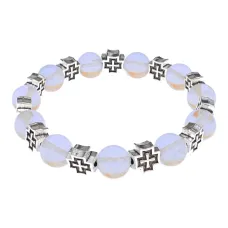 Браслет с крестами, Лунный камень, 10мм BSHE-16-11