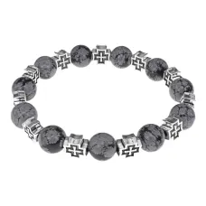 Браслет с крестами, Снежный обсидиан, 10мм BSHE-16-14