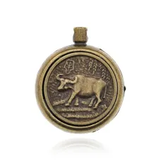 Кулон Восточный гороскоп Бык с молитвенным барабаном, d.2,5см BJK292-03