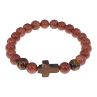 Браслет с крестом из Тигрового глаза, Коричневый авантюрин, 8мм BSH-17-01