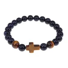 Браслет с крестом из Тигрового глаза, Синий авантюрин, 8мм BSH-17-02