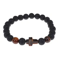 Браслет с крестом из Тигрового глаза, Лава, 8мм BSH-17-09