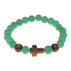 Браслет с крестом из Тигрового глаза, Нефрит, 8мм BSH-17-13