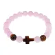 Браслет с крестом из Тигрового глаза, Розовый кварц, 8мм BSH-17-15