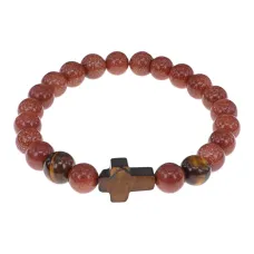 Браслет с крестом из Тигрового глаза, Коричневый авантюрин, 8мм BSHE-17-01