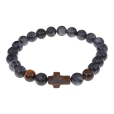 Браслет с крестом из Тигрового глаза, Лабрадор, 8мм BSHE-17-08