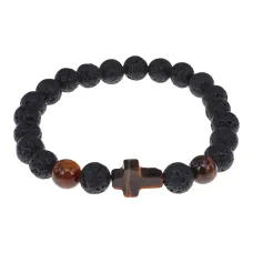 Браслет с крестом из Тигрового глаза, Лава, 8мм BSHE-17-09
