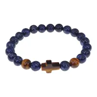 Браслет с крестом из Тигрового глаза, Лазурит, 8мм