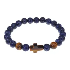 Браслет с крестом из Тигрового глаза, Лазурит, 8мм