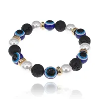 Браслет от сглаза с жемчугом и лавой, 10мм BS554