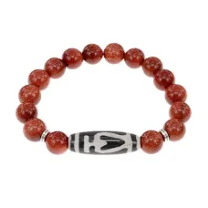 Браслет бусиной Дзи Бумпа и синт.камнем Коричневый авантюрин BSDS-13-01