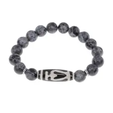 Браслет бусиной Дзи Бумпа и нат.камнем Лабрадор BSDS-13-08