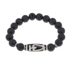 Браслет бусиной Дзи Бумпа и нат.камнем Лава BSDS-13-09