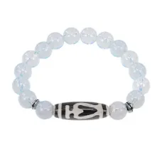 Браслет бусиной Дзи Бумпа и синт.камнем Лунный камень BSDS-13-11