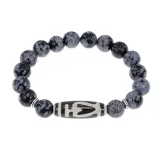 Браслет бусиной Дзи Бумпа и нат.камнем Снежный обсидиан BSDS-13-14