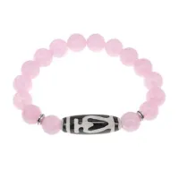 Браслет с бусиной Дзи Бумпа и нат. камнем Розовый кварц BSDS-13-15