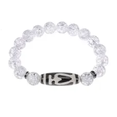 Браслет бусиной Дзи Бумпа и синт.камнем Сахарный кварц BSDS-13-16
