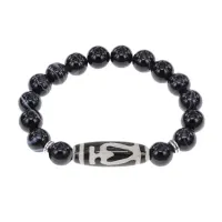 Браслет бусиной Дзи Бумпа и нат.камнем Черный агат BSDS-13-23