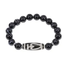 Браслет бусиной Дзи Бумпа и нат.камнем Черный агат BSDS-13-23