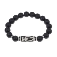 Браслет бусиной Дзи Бумпа и синт.камнем Шунгит BSDS-13-24