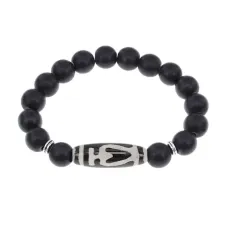 Браслет бусиной Дзи Бумпа и синт.камнем Шунгит BSDS-13-24