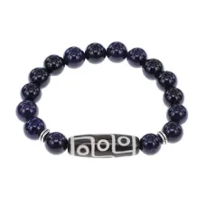 Браслет с 9-глазой бусиной Дзи и синт.камнем Синий авантюрин BSDS-15-02