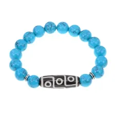 Браслет с 9-глазой бусиной Дзи и синт.камнем Бирюза BSDS-15-05