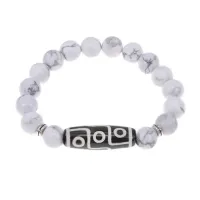 Браслет с 9-глазой бусиной Дзи и нат.камнем Кахолонг BSDS-15-07