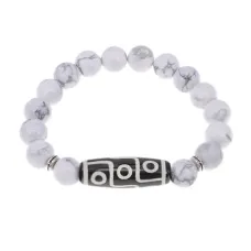 Браслет с 9-глазой бусиной Дзи и нат.камнем Кахолонг BSDS-15-07