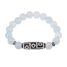 Браслет с 9-глазой бусиной Дзи и синт. камнем Лунный камень BSDS-15-11