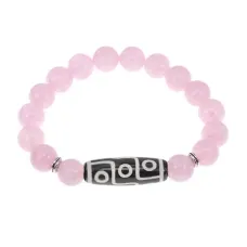 Браслет с 9-глазой бусиной Дзи и нат.камнем Розовый кварц BSDS-15-15