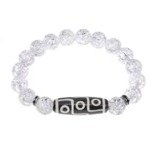 Браслет с 9-глазой бусиной Дзи и синт. камнем Сахарный кварц BSDS-15-16