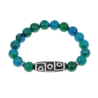 Браслет с 9-глазой бусиной Дзи и синт.камнем Хризоколла BSDS-15-21